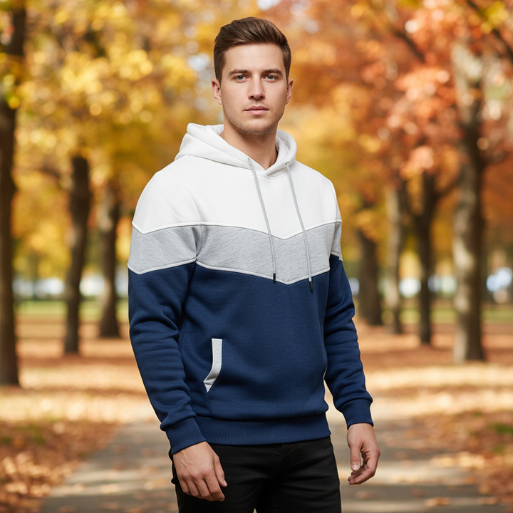 Men's cozy cotton blend pullover hoodie in heather grey, perfect for casual wear and comfort.