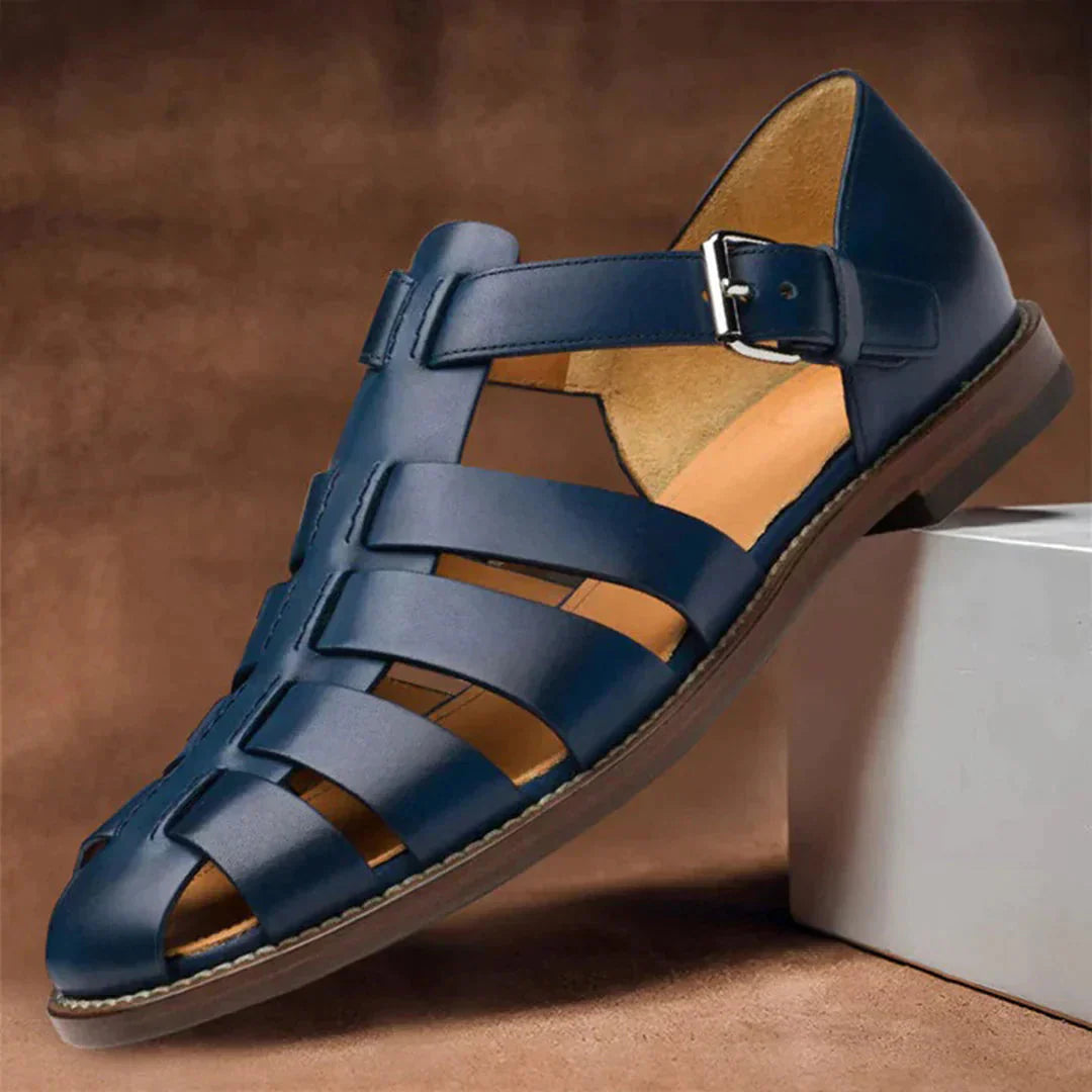 Durable men's leather walking sandals with slip-resistant sole. Ideal for outdoor comfort and summer adventures.