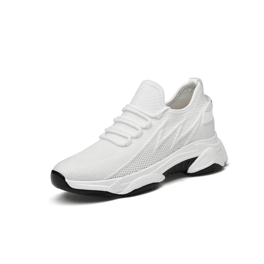 Men's discreet white height-increasing sneakers. Stylish footwear for an invisible confidence boost.