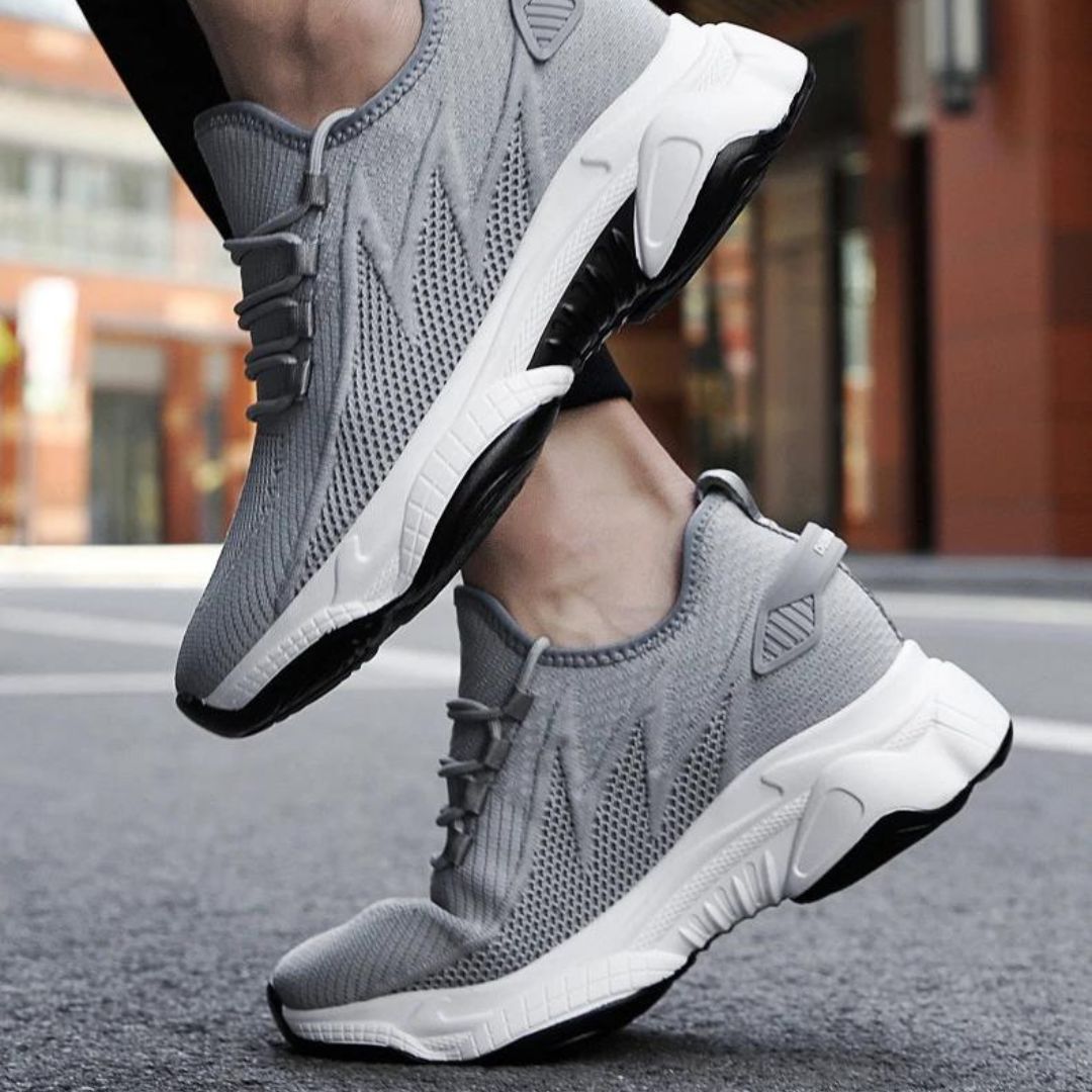 Grey men's fashion elevator sneakers. Achieve a hidden height increase & modern look.