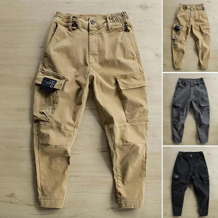 Comfortable men's activewear cargo pants with multi-pockets for outdoor activities.