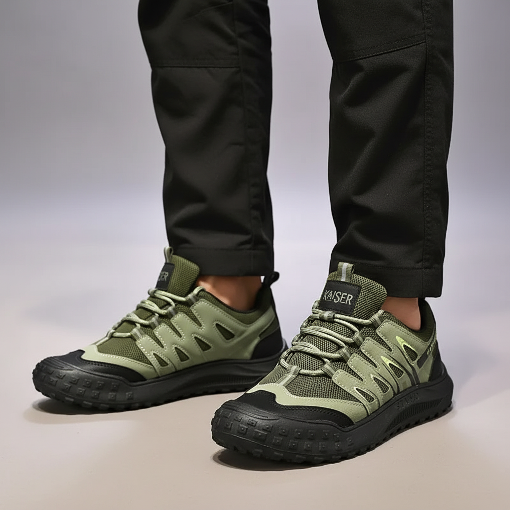 Side view of Jared men's durable trail shoes, perfect for hiking, offering breathability and all-terrain support.