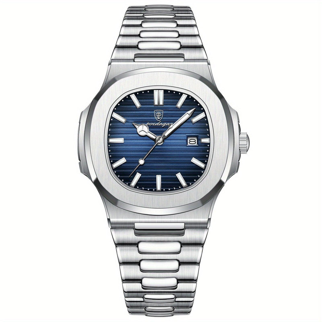 Men's durable stainless steel quartz watch with a sleek silver design, perfect for daily wear.
