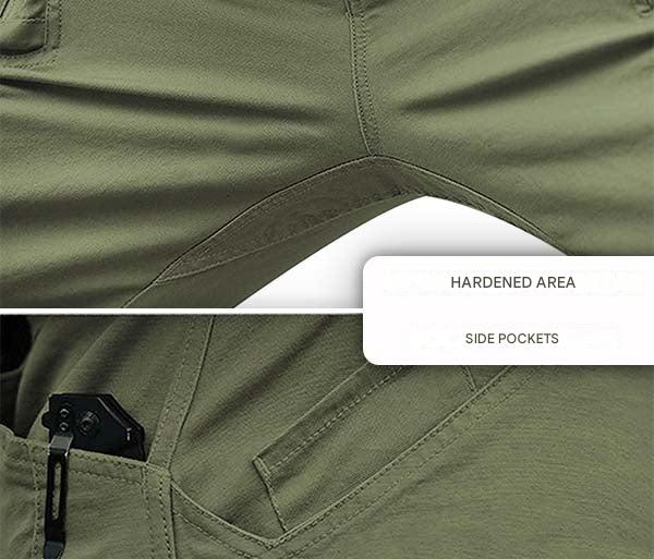 Men's flexible tactical pants, multi-pocket cargo design, durable for any outdoor adventure or work.