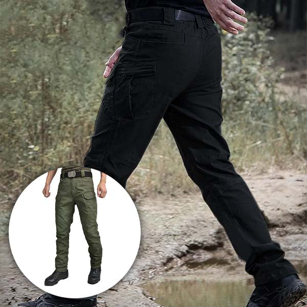 Flexible men's cargo pants, tactical design, great for durable outdoor adventures & work.