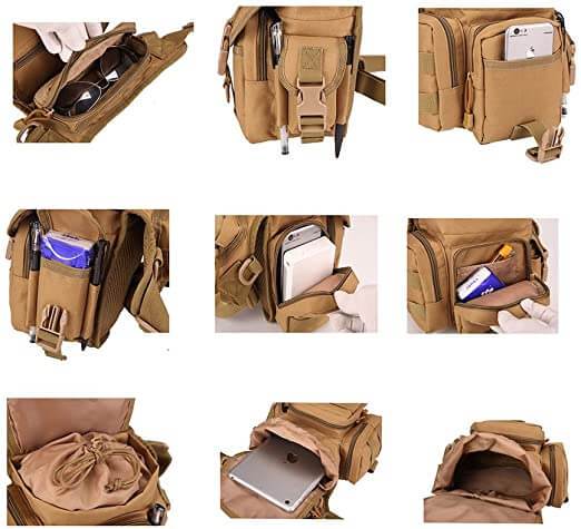 Men's durable tactical drop leg bag in action, showcasing its water-resistant material and secure fit.