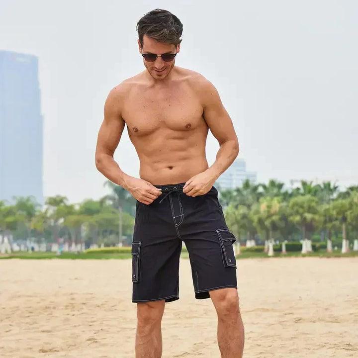 Versatile men's sports shorts, perfect as quick-dry swim trunks, beach shorts, or comfortable summer leisure wear.