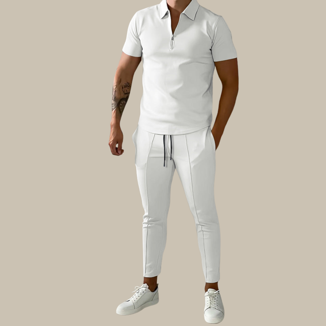 Nova men's modern 2-piece polo and trousers set, an essential for contemporary casual fashion.