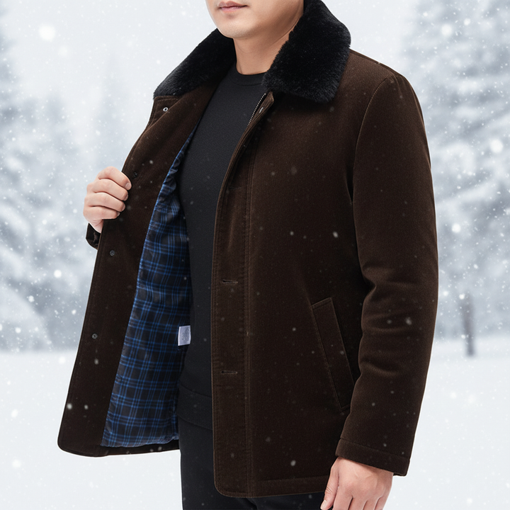 Fashionable men's jacket in a versatile navy blue, suitable for everyday cold weather wear.