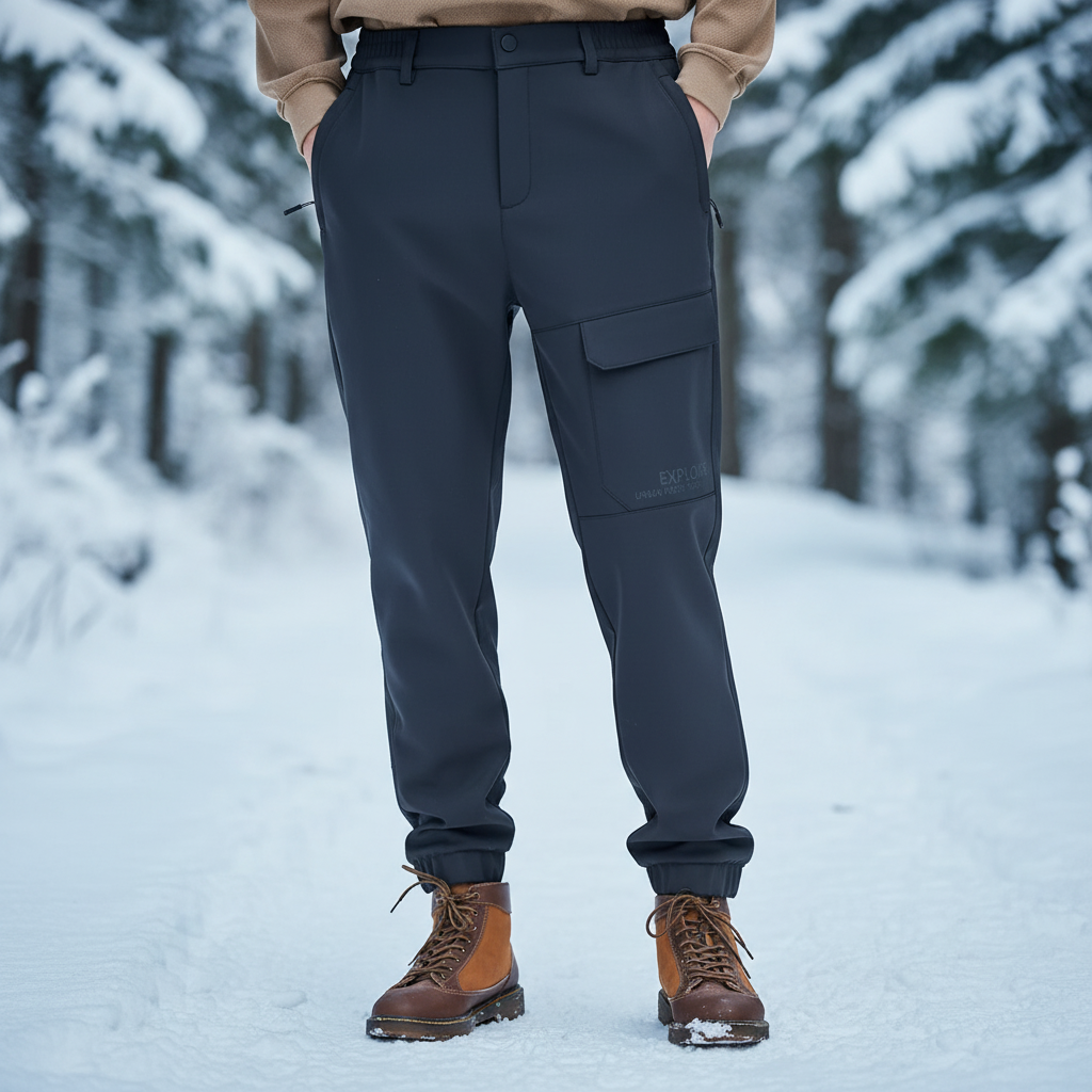 Men's fleece-lined waterproof windproof cargo pants, ideal for cold weather outdoor activities and sportswear