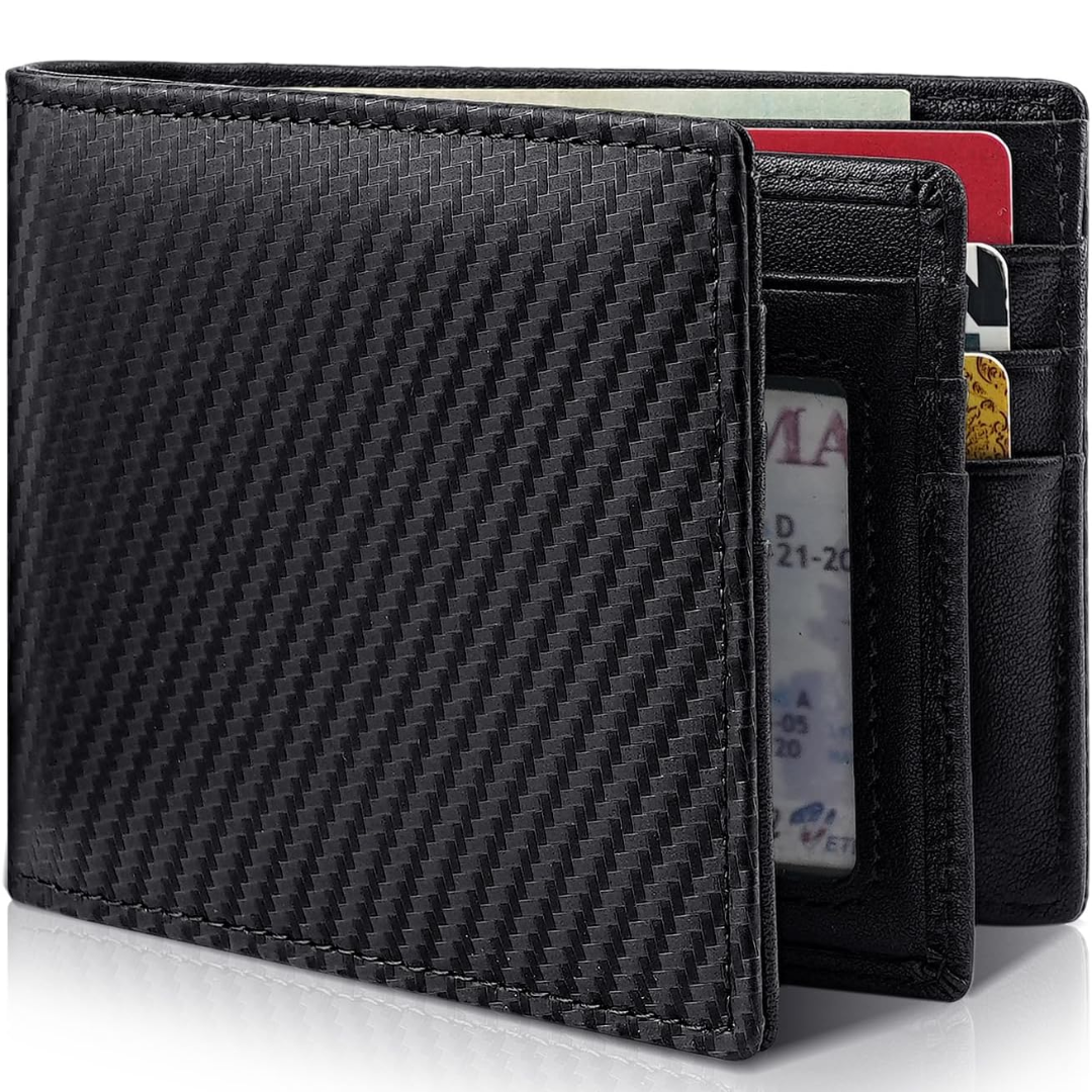 Slim men's bifold wallet in genuine leather, RFID blocking technology for data security, card holder