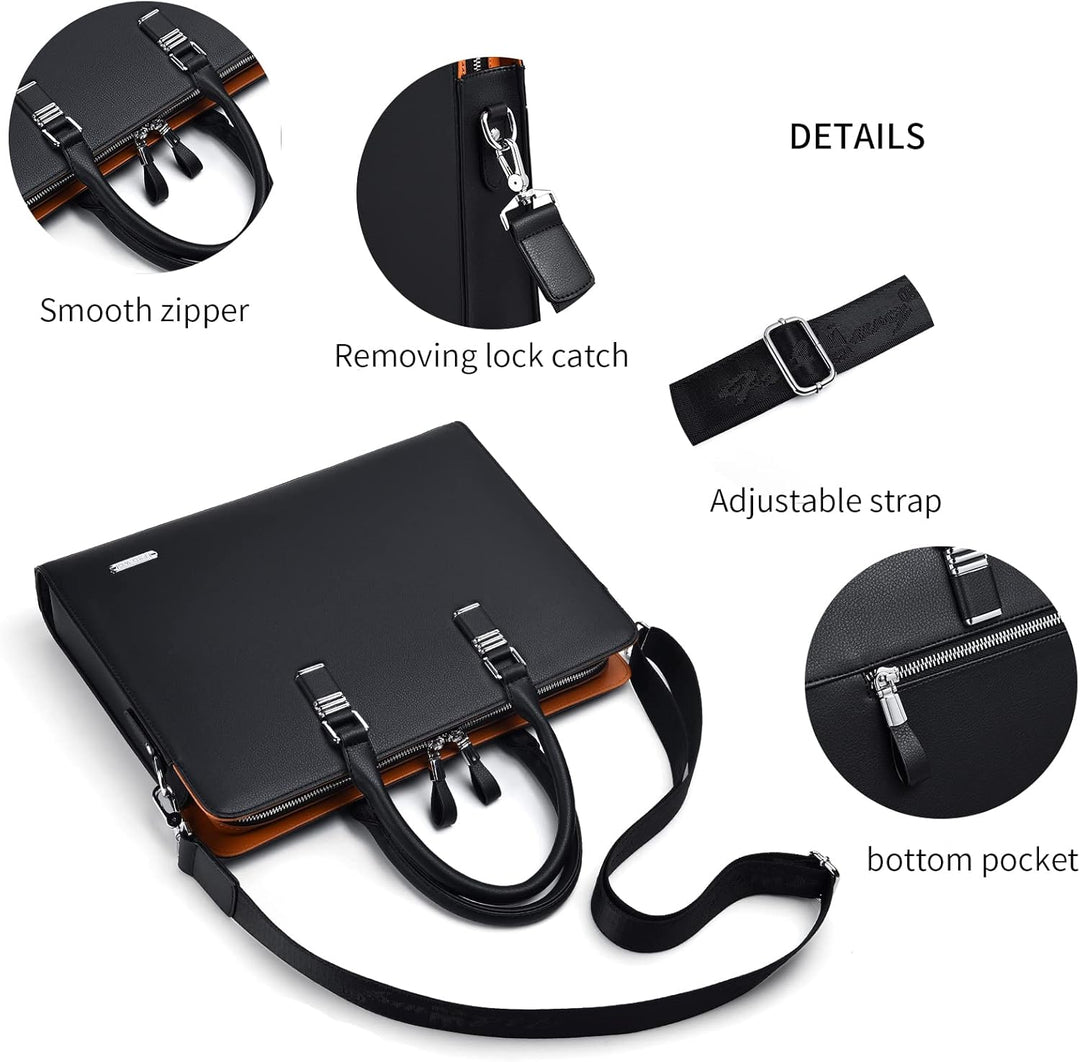Classic men's leather briefcase, top handle and shoulder strap for versatility