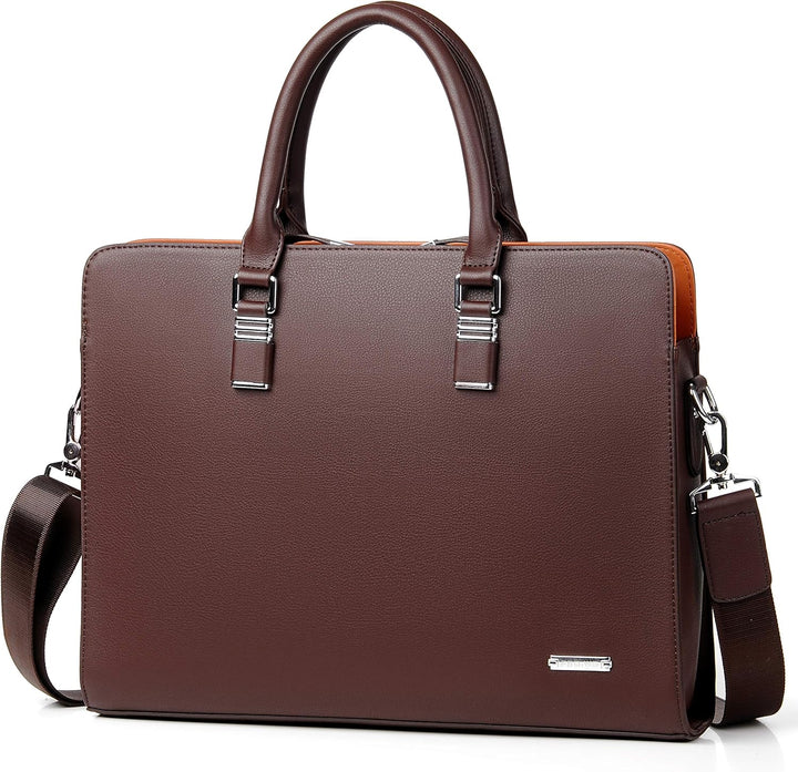 Men's genuine leather professional briefcase with adjustable strap, perfect for business & travel.