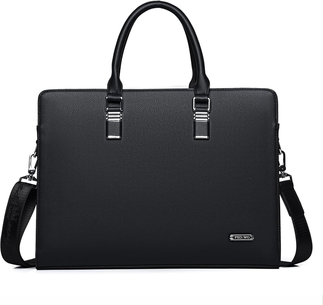 Organized men's genuine leather business bag, multi-compartment design for professional use.
