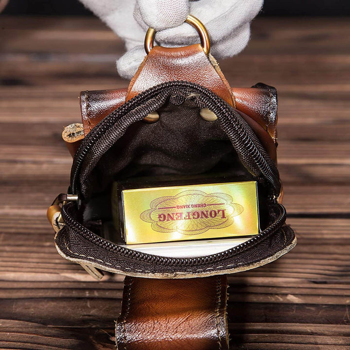 Men's dark brown leather waist bag, a compact and practical accessory