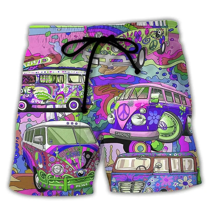 Bold men's swim shorts with abstract graffiti print & adjustable waist.