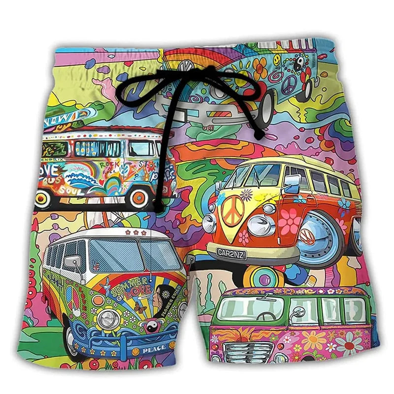 Quick-dry men's swimwear: graffiti print swim shorts for summer fashion.