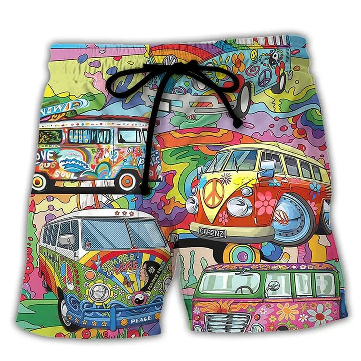 Quick-dry men's swimwear: graffiti print swim shorts for summer fashion.