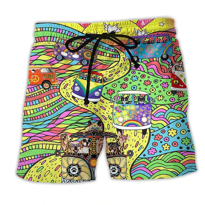Energetic men's graffiti print swim shorts for a trendy beach look.