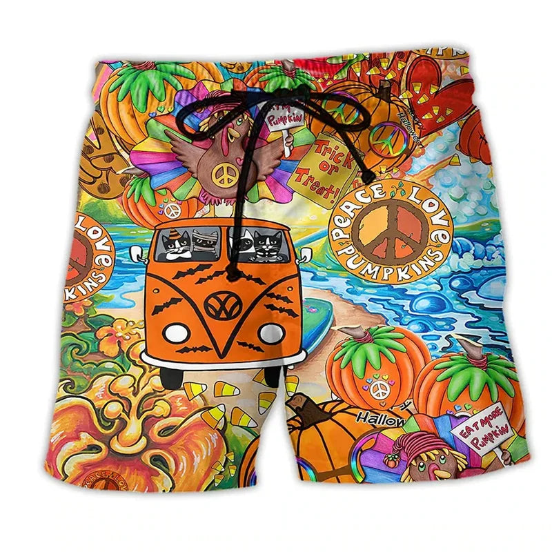 Comfortable men's swim shorts with eye-catching graffiti print; great for summer.