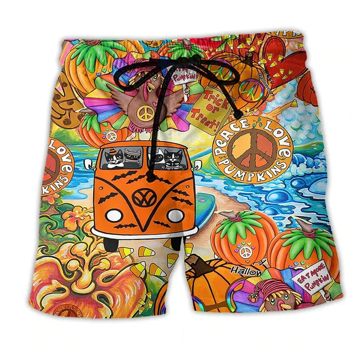 Comfortable men's swim shorts with eye-catching graffiti print; great for summer.