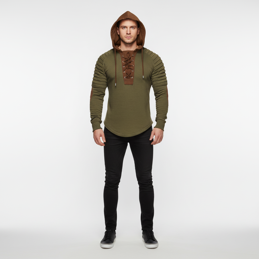 Stylish men's sporty hoodie with lace-up neckline, perfect for casual and autumn wear.