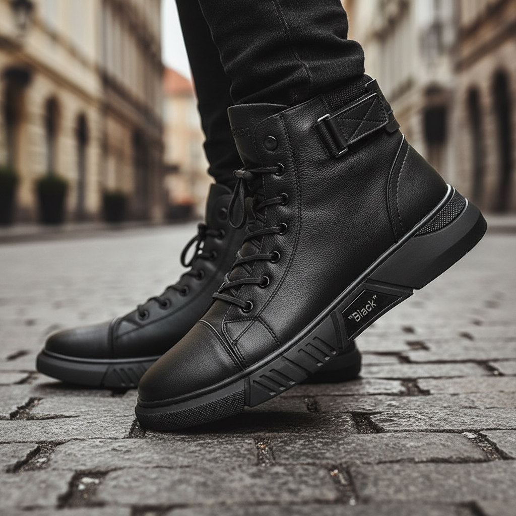 Men's handcrafted black leather boots, Shawn model, for autumn/winter fashion