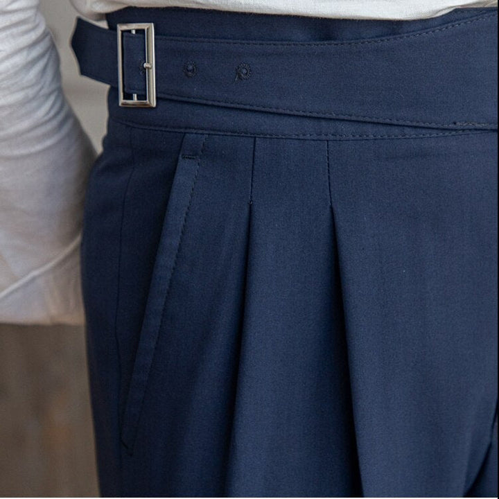 Modern classic men's trousers: high waist Gurkha style, an essential for any wardrobe.