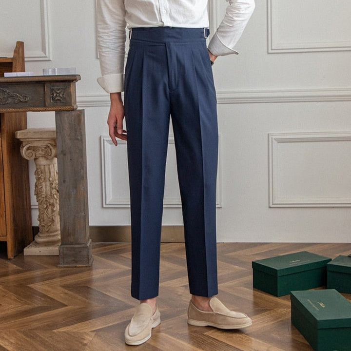 Isauro men's straight leg Gurkha trousers, high-waisted for a distinguished dress pant style.