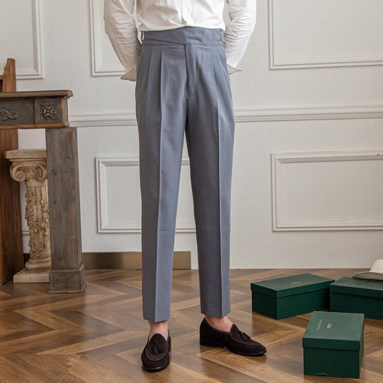 Detailed view of the fabric texture on Men's classic high-waist Gurkha pants.