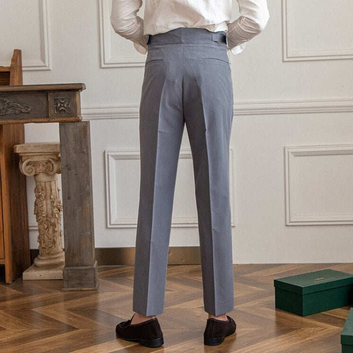 Men's formal high-waist Gurkha trousers, ideal for office or formal events, full length.
