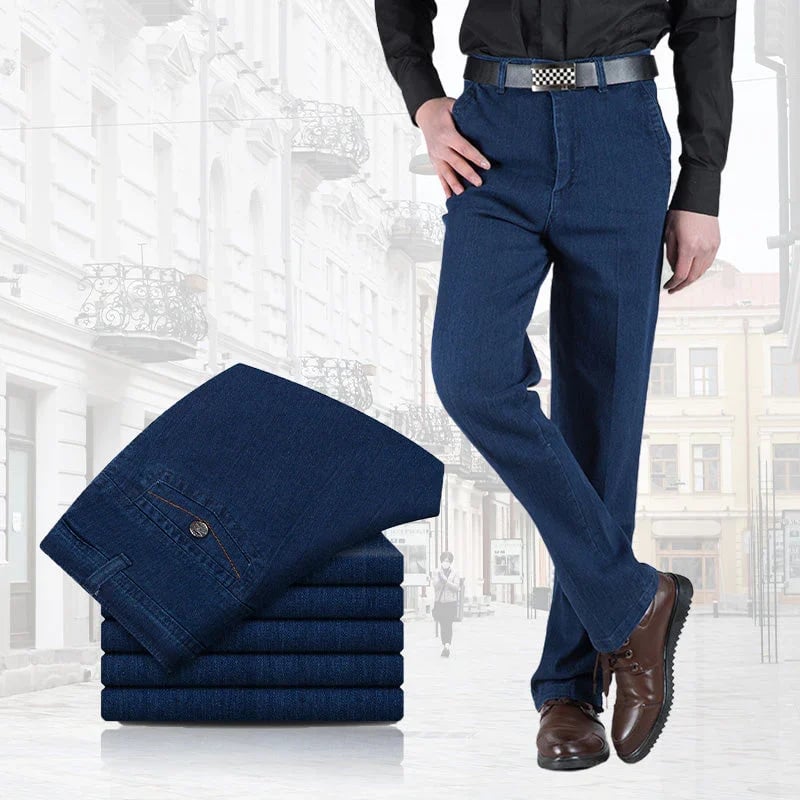 Men's high waist straight leg denim jeans. Classic casual style for everyday wear.