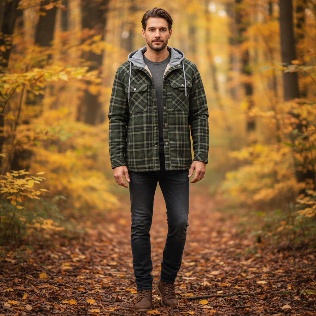 Men's insulated outdoor jacket, Marco, checkered pattern, durable winter coat for fall fashion