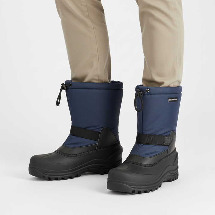 Detailed image of Nico men's insulated snow boots, showcasing waterproof material and rugged design