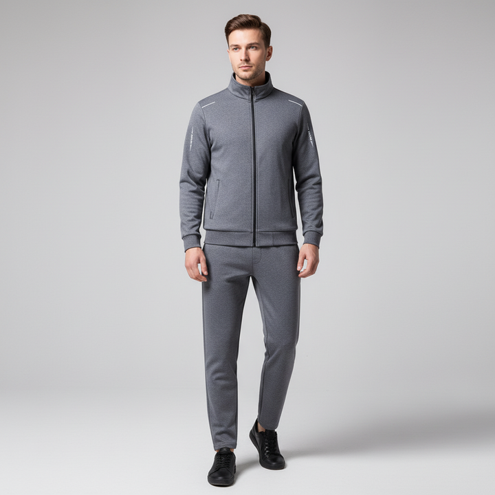 Full shot of man wearing Jaimy men's tracksuit, demonstrating casual activewear style