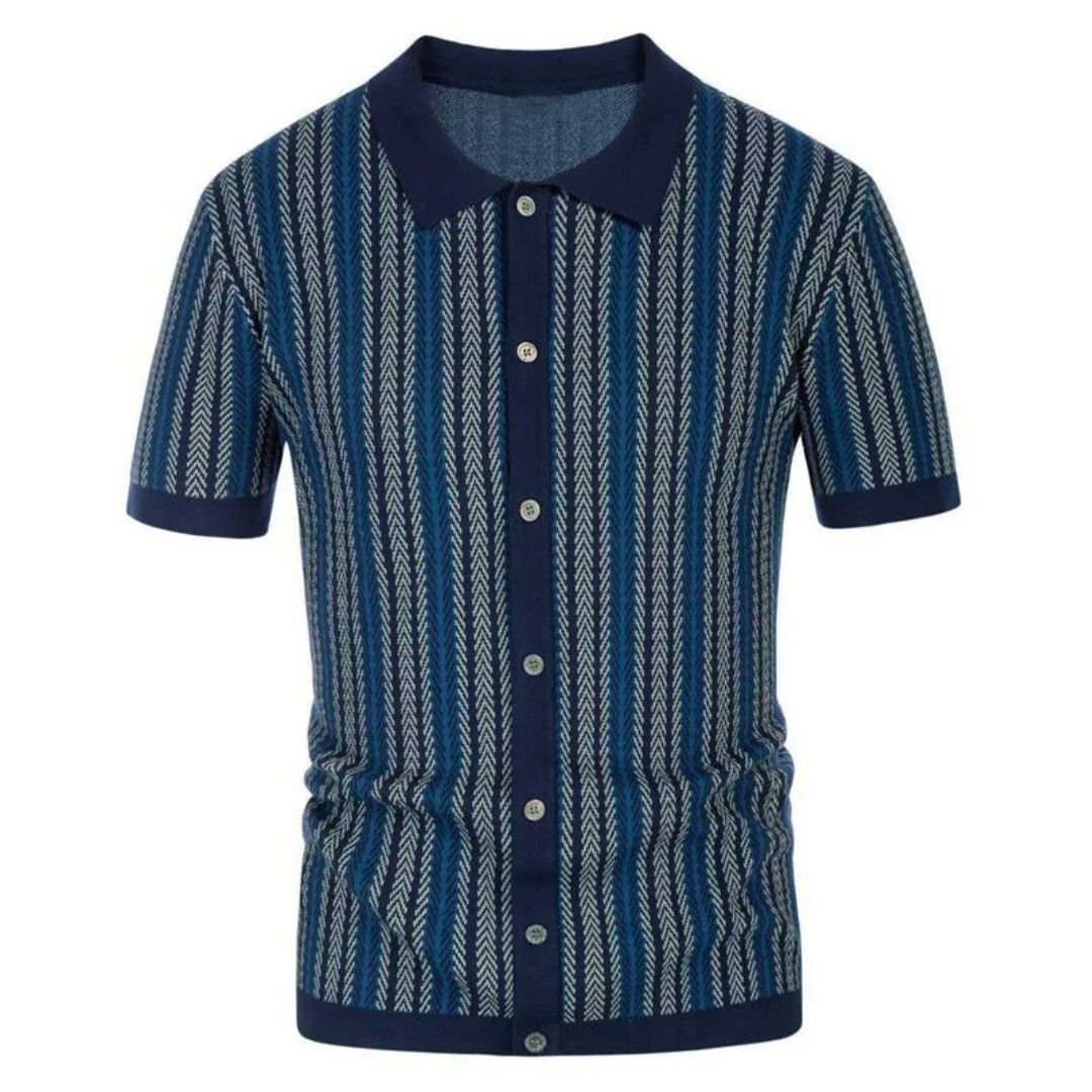 Stylish men's chevron polo shirt for modern menswear, short sleeve and breathable, great for casual comfort.