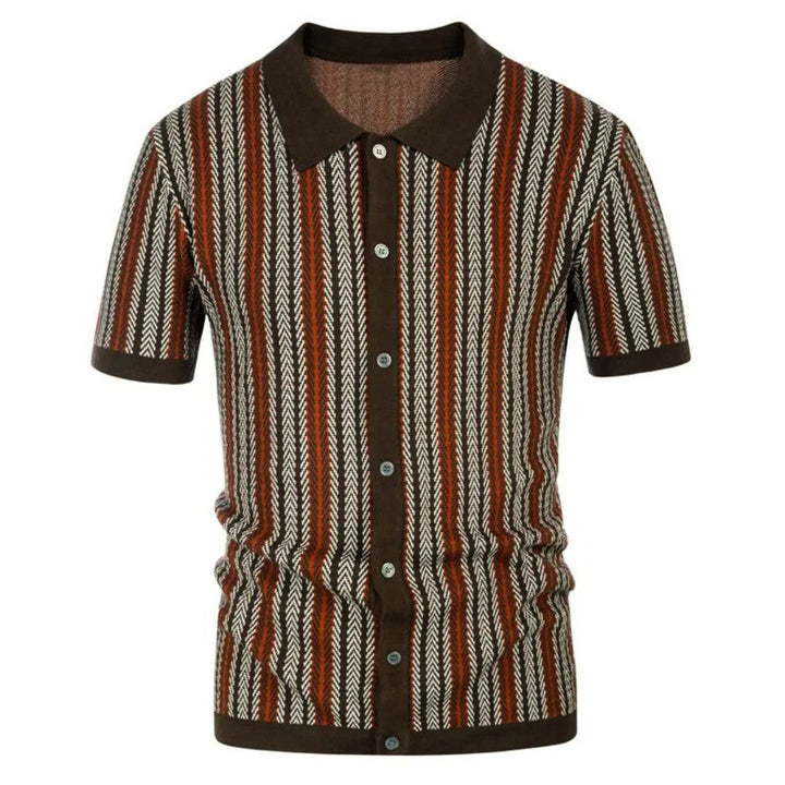 Men's patterned chevron polo shirt, a versatile short sleeve casual shirt for summer and sporty occasions.