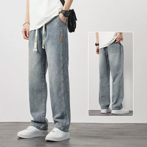 Comfortable men's lightweight straight leg jeans, low rise, ideal for summer fashion and versatile casual wear.