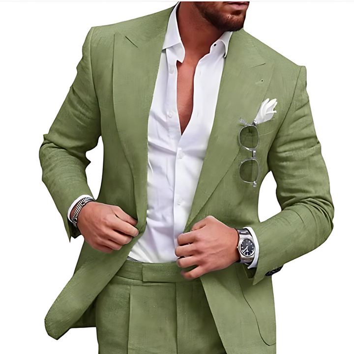 Men's tailored lightweight 2-piece suit, designed for ultimate summer style, perfect as a beach or resort casual set.