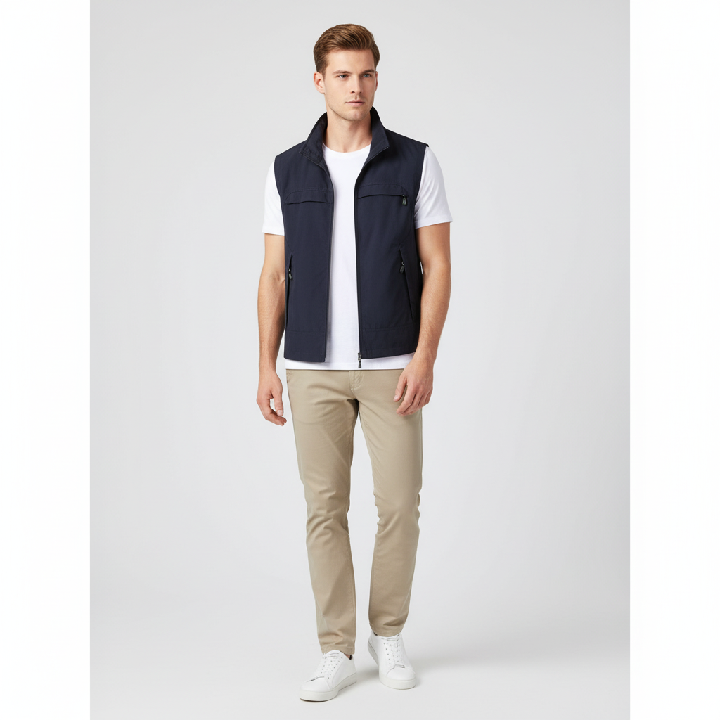 Casual men's vest, breathable design, great for gym or everyday wear, black, model shot