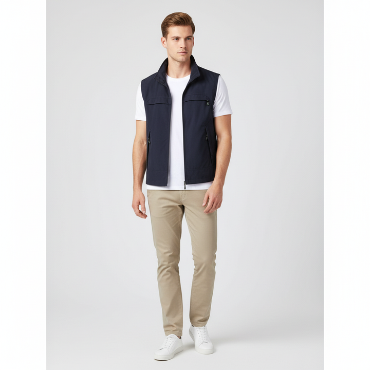 Casual men's vest, breathable design, great for gym or everyday wear, black, model shot