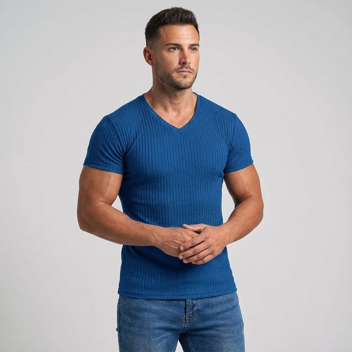 Moisture-wicking men's Ross gym shirt, breathable v-neck for intense athletic training