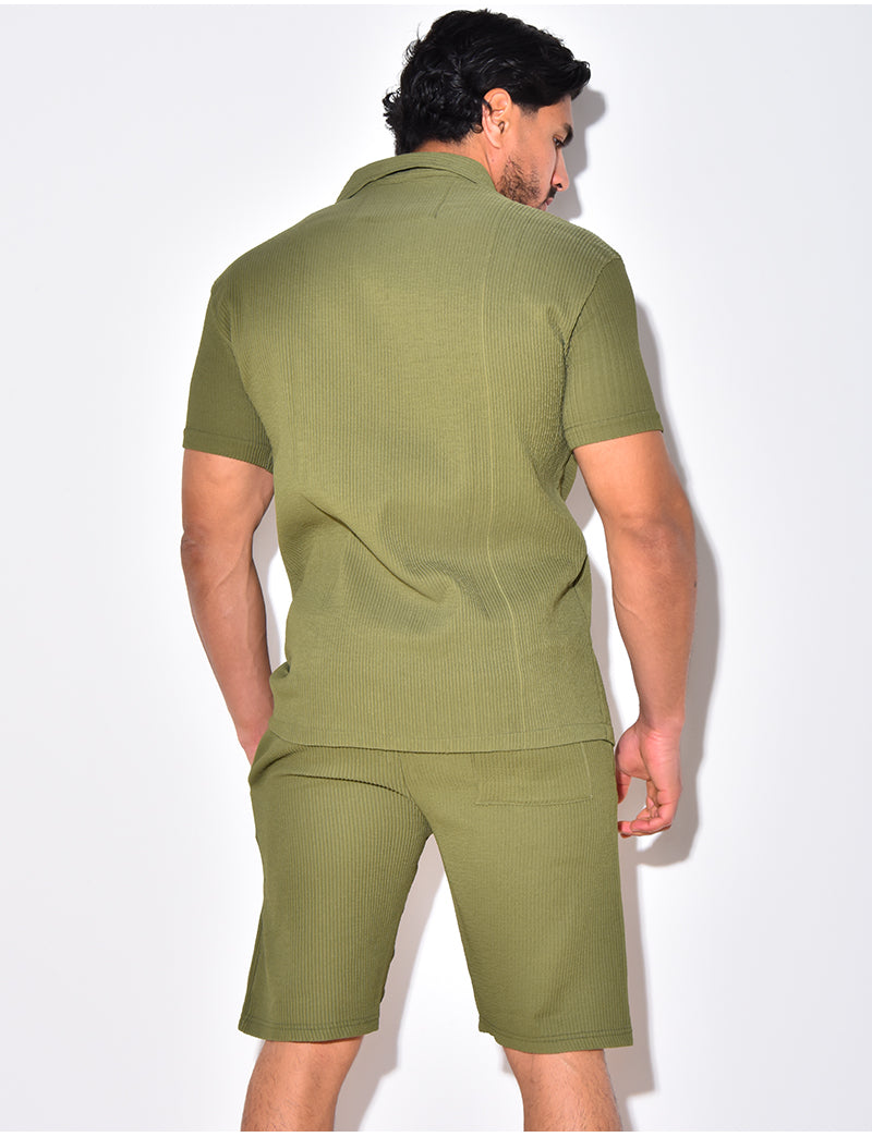 Men's lightweight casual summer outfit set with a short sleeve shirt and matching shorts for relaxed style.