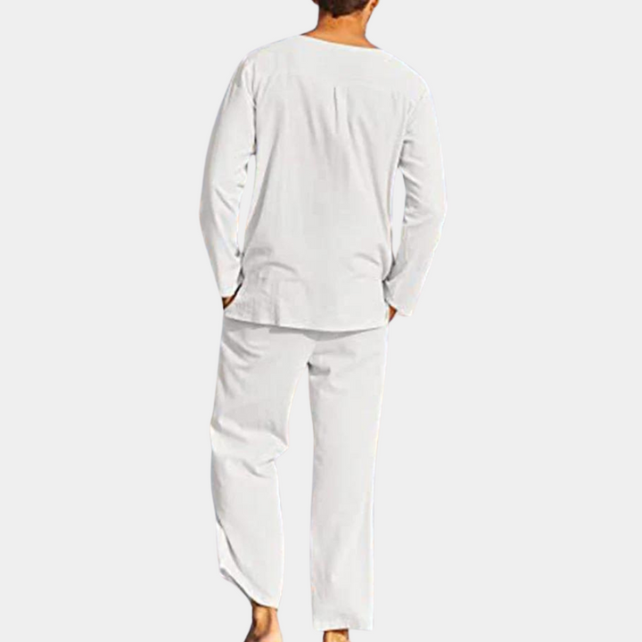 Menswear casual lightweight two-piece cotton loungewear set, in a summer-ready relaxed fit
