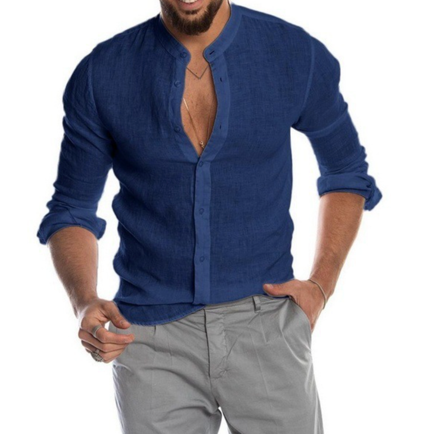 Relaxed fit men's linen shirt, perfect short-sleeve button-up for stylish summer holidays & casual beach days.