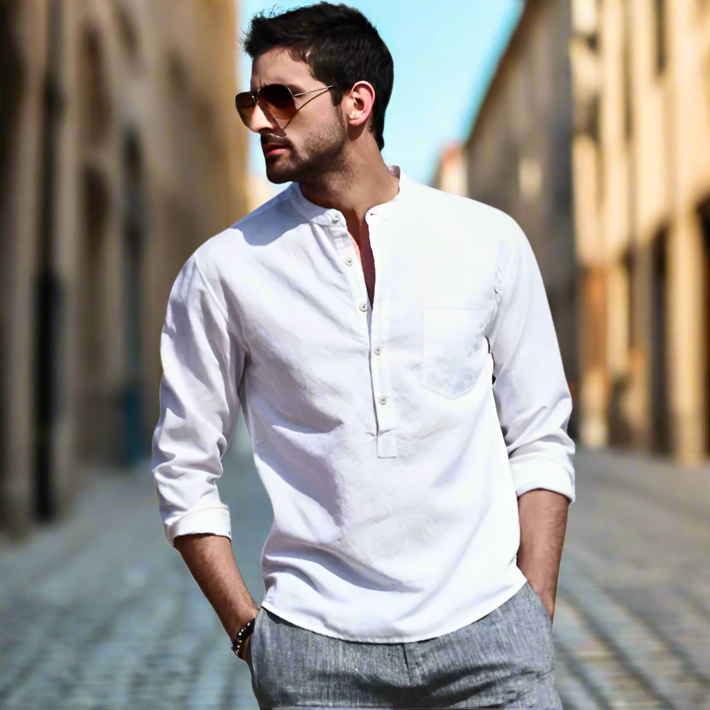 Men's lightweight linen button-up shirt, Thiago style, perfect for breathable summer fashion