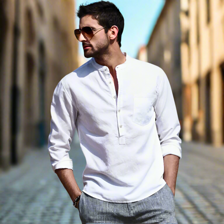 Men's lightweight linen button-up shirt, Thiago style, perfect for breathable summer fashion