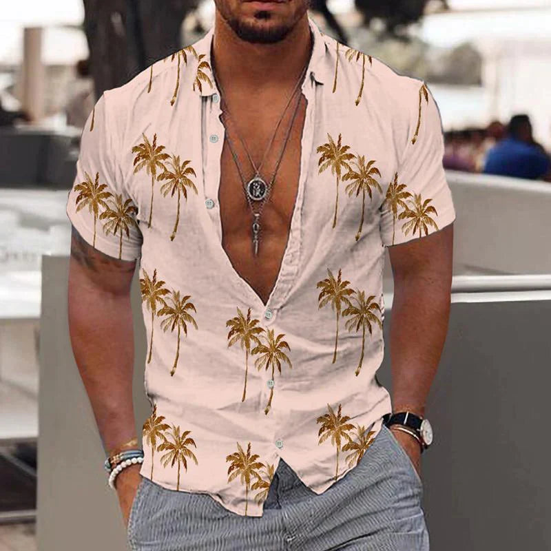 Men's lightweight linen short-sleeve button-down shirt, perfect for summer casual wear & vacation style.