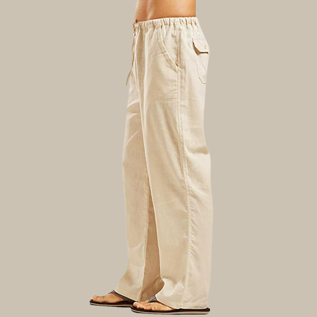 Men's lightweight linen summer trousers, relaxed fit for ultimate comfort in warm weather.