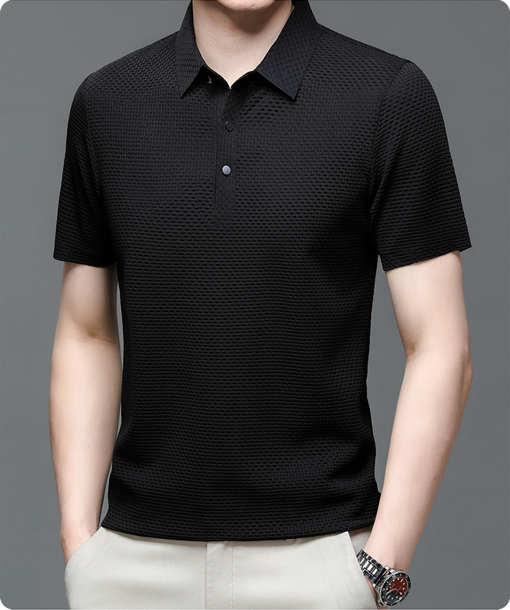 Matteo men's polo paired with shorts, a perfect lightweight outfit for summer comfort and casual style.